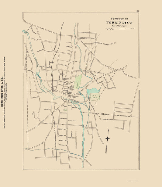 Historic City Map - Torrington Connecticut - Hurd 1893 - 23 x 26.44 - Vintage Wall Art