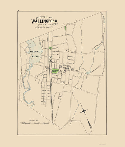 Historic City Map - Wallingford Connecticut - Hurd 1893 - 23 x 26.94 - Vintage Wall Art