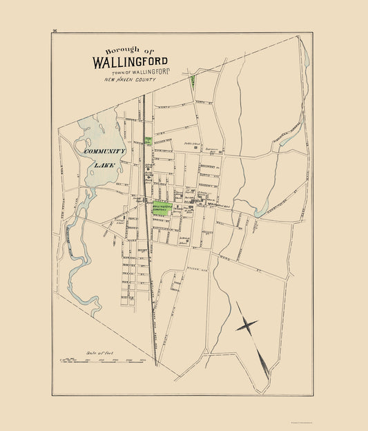 Historic City Map - Wallingford Connecticut - Hurd 1893 - 23 x 26.94 - Vintage Wall Art