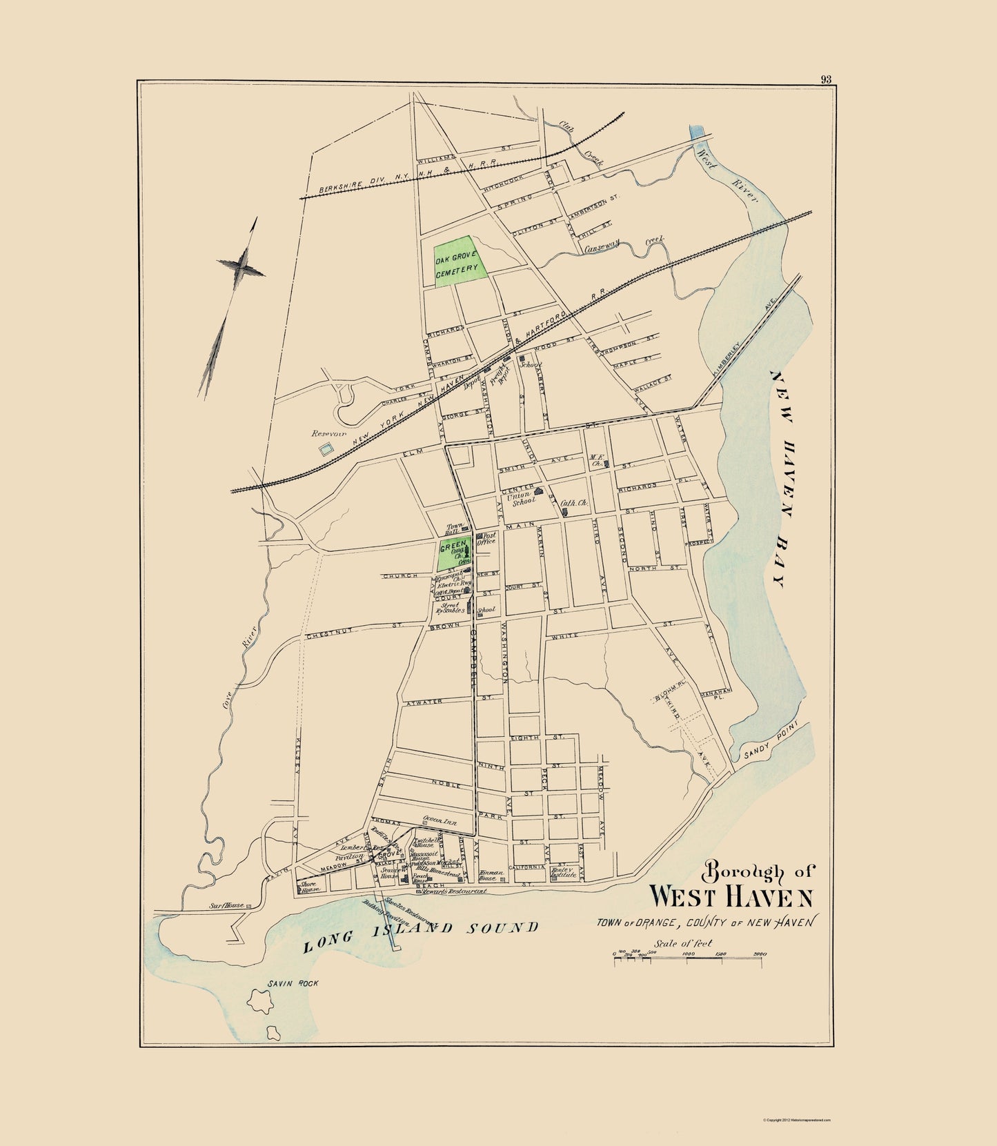 Historic City Map - West Haven Connecticut - Hurd 1893 - 23 x 26.44 - Vintage Wall Art