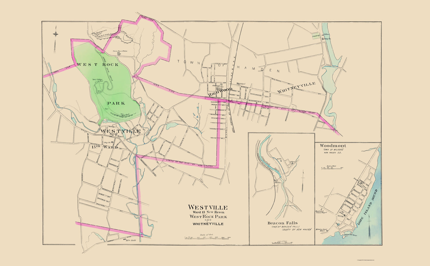 Historic City Map - Westville Connecticut - Hurd 1893 - 23 x 37.16 - Vintage Wall Art