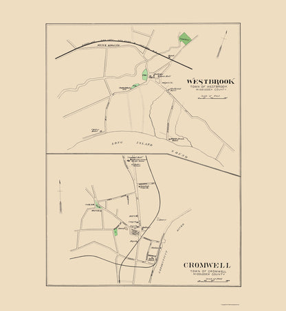 Historic City Map - Westbrook Cromwell Connecticut - Hurd 1893 - 23 x 25.03 - Vintage Wall Art