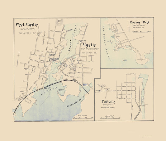 Historic City Map - West Mystic Connecticut - Hurd 1893 - 23 x 27.18 - Vintage Wall Art