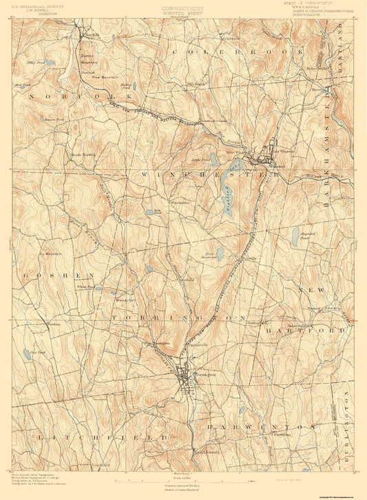 Topographical Map - Winsted Connecticut Sheet - USGS 1892 - 23 x 31.35 - Vintage Wall Art