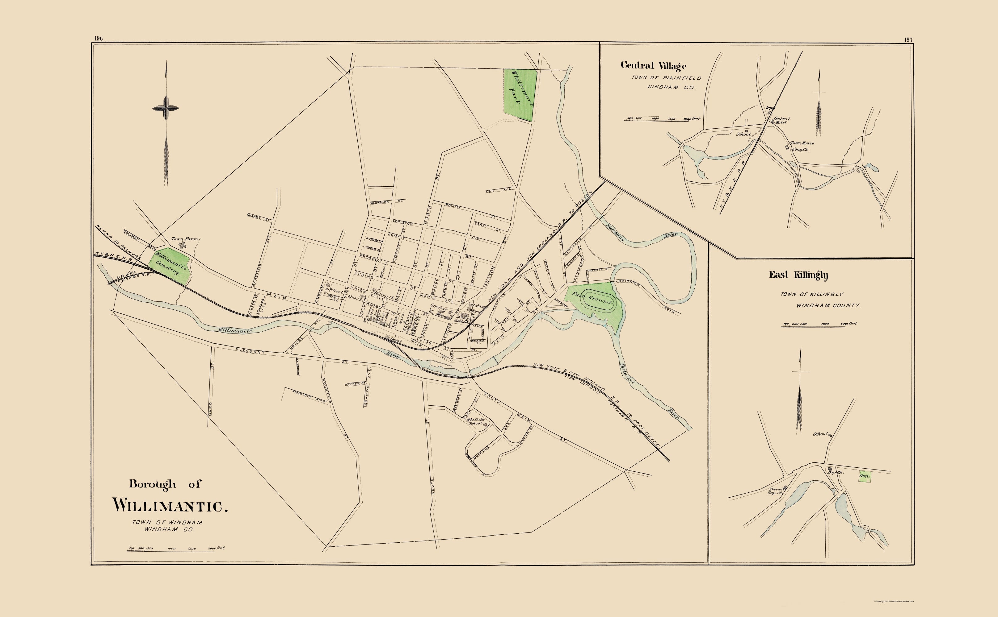 Willimantic Map Historic City Map - Wiillimantic Connecticut - Hurd 1893 - 23 x 37.16 ...