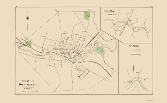 Historic City Map - Wiillimantic Connecticut - Hurd 1893 - 23 x 37.16 - Vintage Wall Art