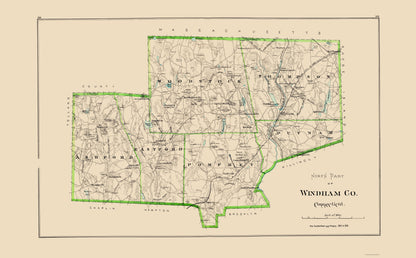 Topographical Map - Windham County North Connecticut - Hurd 1893 - 23 x 37.16 - Vintage Wall Art