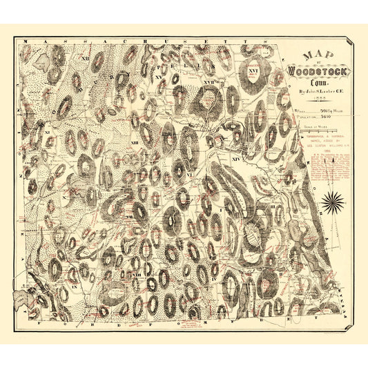 Historic Panoramic View - Woodstock Connecticut - Lester 1886 - 26.41 x 23 - Vintage Wall Art