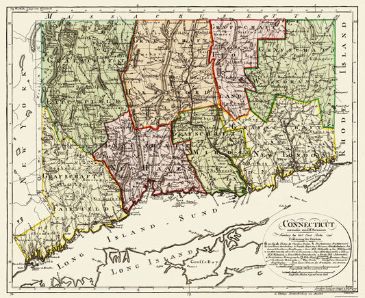 Historic State Map - Connecticut - Sotzmann 1796 - 28.13 x 23 - Vintage Wall Art