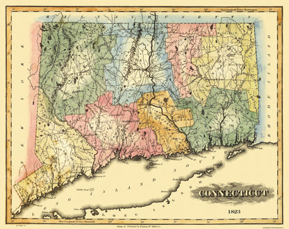 Historic State Map - Connecticut - Lucas 1823 - 29.06 x 23 - Vintage Wall Art