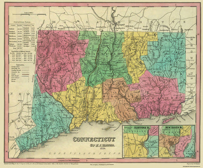 Historic State Map - Connecticut - Tanner 1834 - 27.75 x 23 - Vintage Wall Art