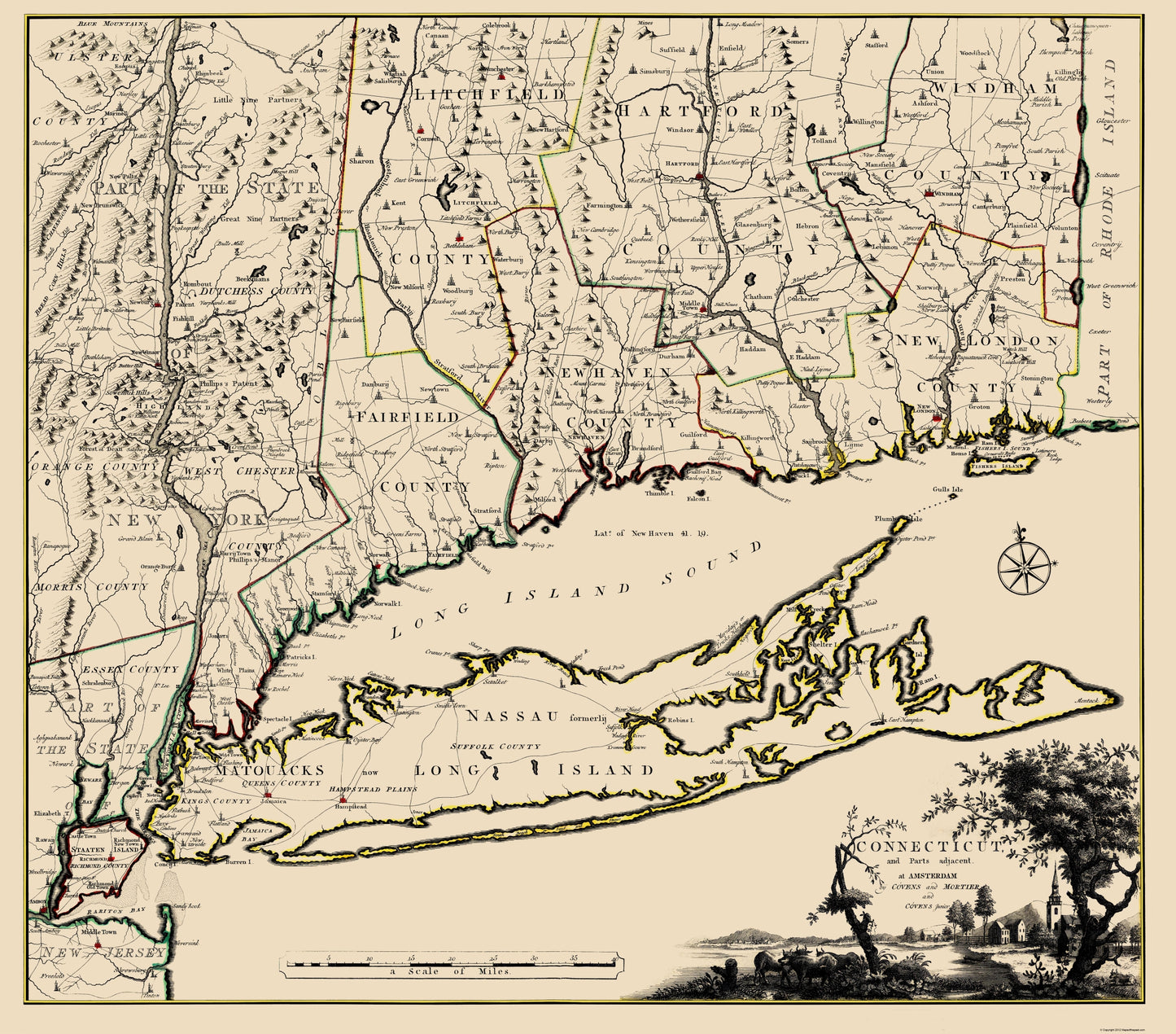 Historic State Map - Connecticut Long Island New York - Covens 1780 - 23 x 26.17 - Vintage Wall Art