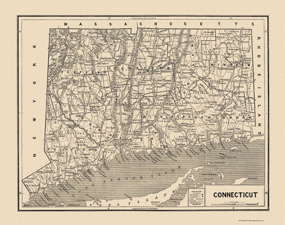 Historic State Map - Connecticut - Hurd 1893 - 23 x 29.06 - Vintage Wall Art