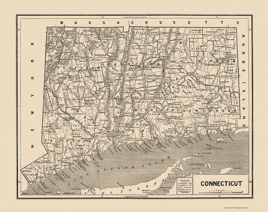 Historic State Map - Connecticut - Hurd 1893 - 23 x 29.06 - Vintage Wall Art