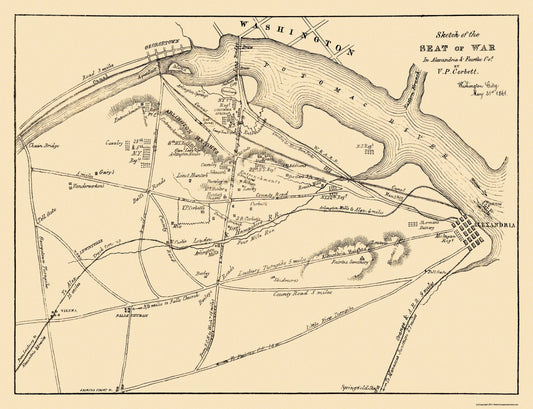 Historical Civil War Map - Alexandria Virginia Theatre  - Corbett 1861 - 30 x 23 - Vintage Wall Art