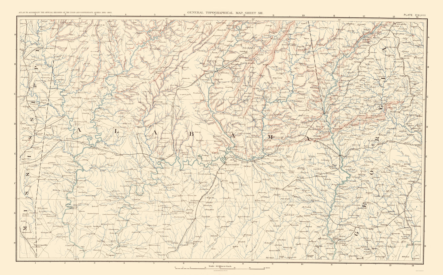 Historical Civil War Map - Mississippi Alabama Georgia Confederate Armies - Bien 1895 - 23 x 37.03 - Vintage Wall Art