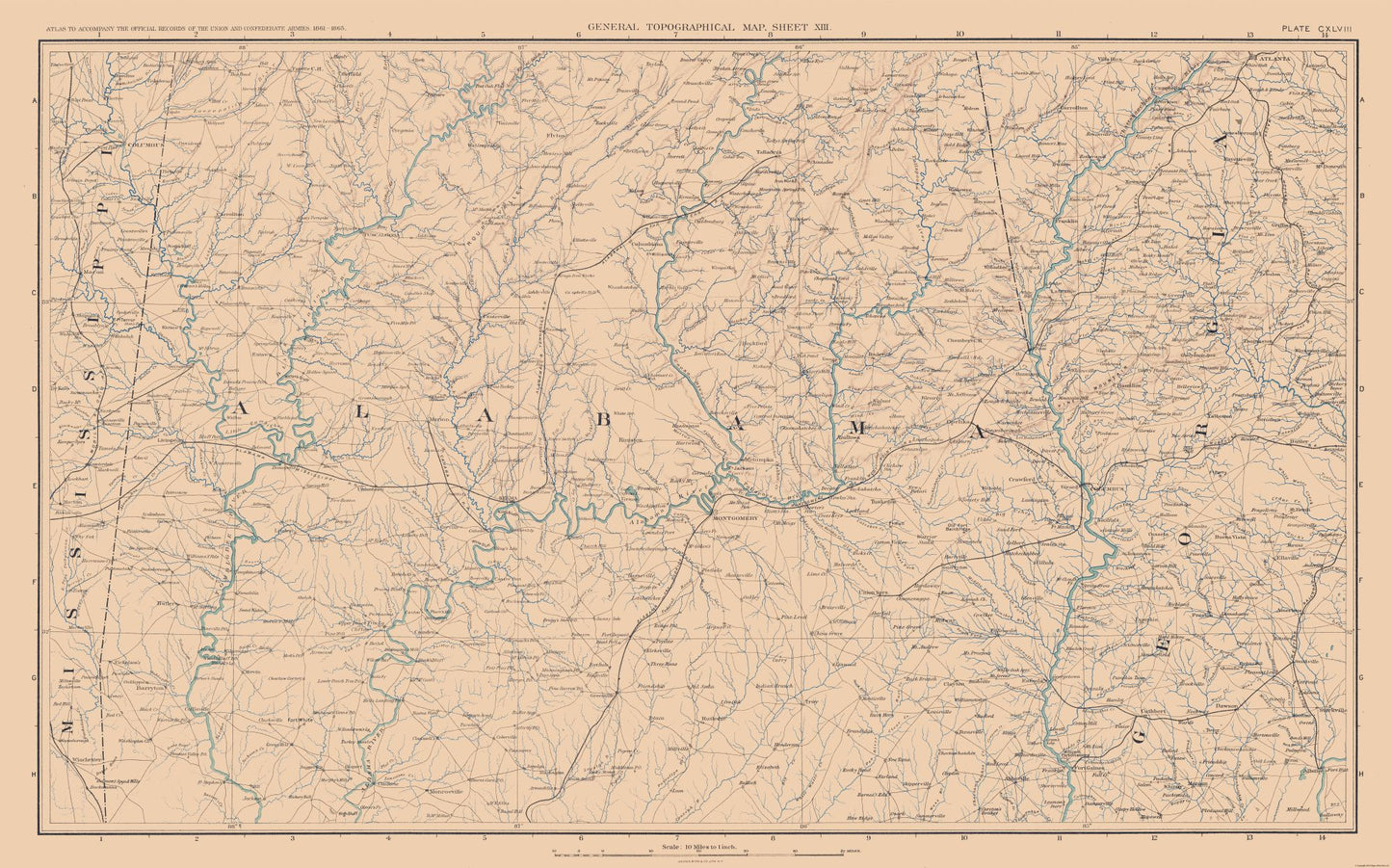 Topographical Map - Alabama - Lamont 1894 - 36.88 x 23 - Vintage Wall Art