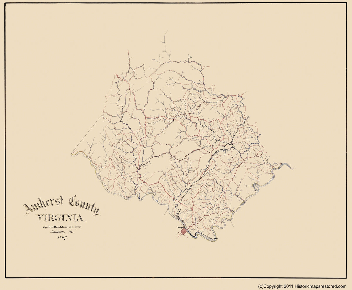 Historical Civil War Map - Amherst County Virginia - Hotchkiss 1867 ...