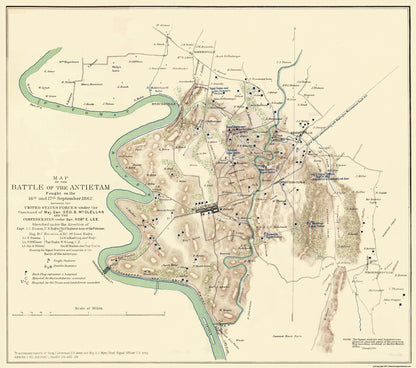 Historical Civil War Map - Antietam Pennsylvania Battle - Houston 1862 - 26 x 23 - Vintage Wall Art