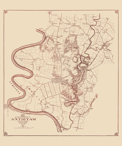 Historical Civil War Map - Antietam Battlefield II - Stearns 1894 - 23 x 27.50 - Vintage Wall Art