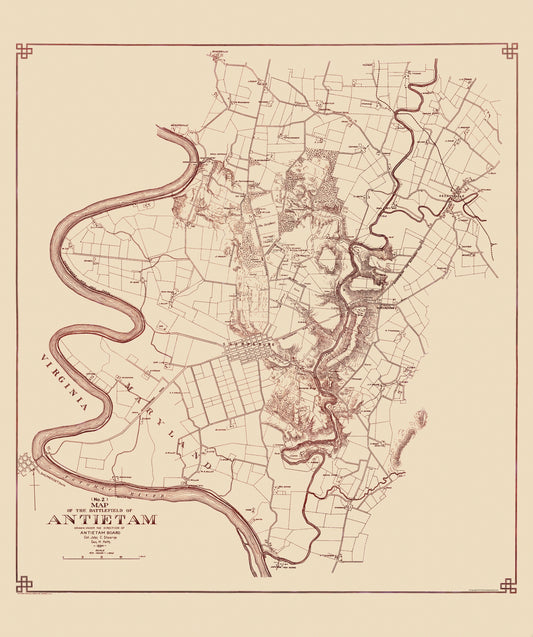 Historical Civil War Map - Antietam Battlefield II - Stearns 1894 - 23 x 27.50 - Vintage Wall Art