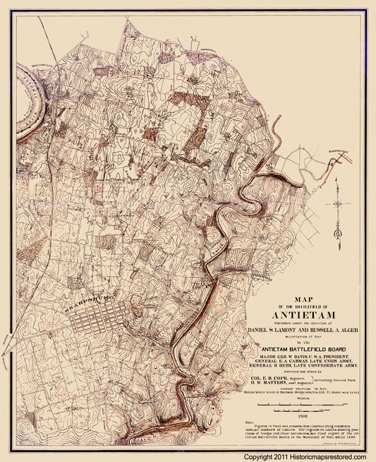 Historical Civil War Map - Antietam Battlefield - Lamont 1898 - 23 x 28.23 - Vintage Wall Art