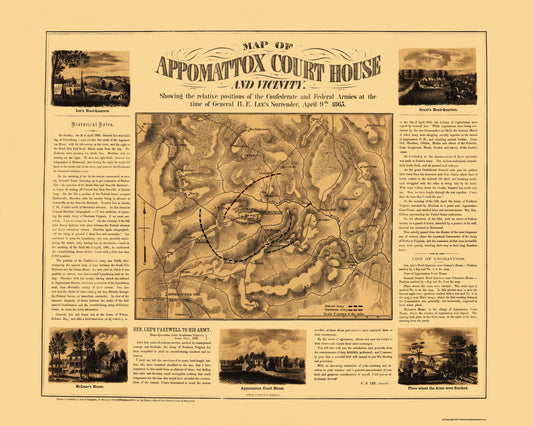 Historical Civil War Map - Appomattox Court House Virginia Vicinity - Henderson 1865 - 28.75 x 23 - Vintage Wall Art