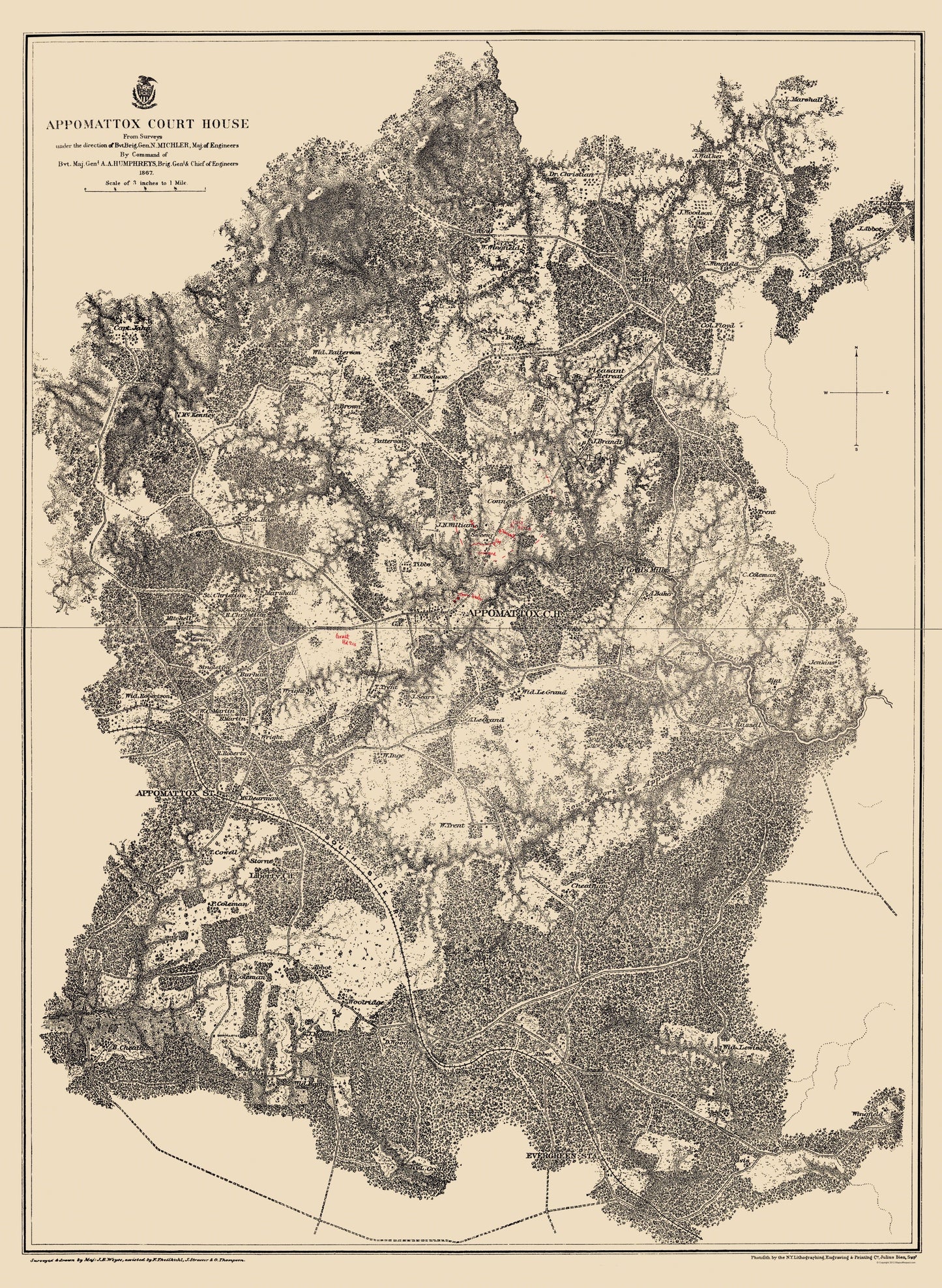 Historical Civil War Map - Appomattox Court House Virginia - Weyss 1865 - 23 x 31.45 - Vintage Wall Art