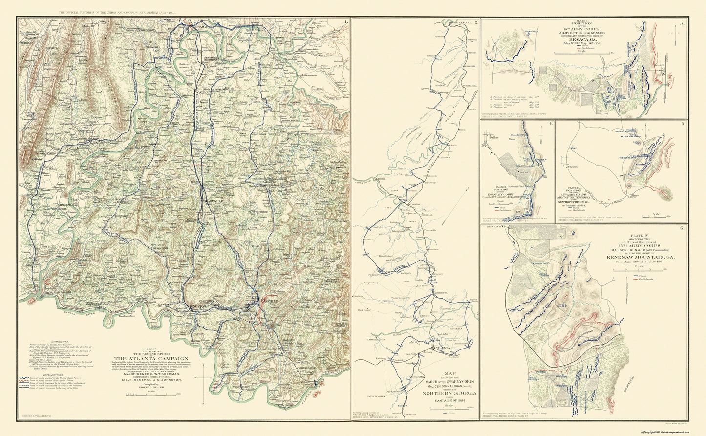 Historical Civil War Map - Atlanta Georgia Civil War Campaign - Bien 1864 - 37.25 x 23 - Vintage Wall Art