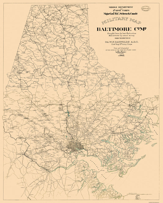 Historical Civil War Map - Baltimore County - Kaiser 1863 - 23 x 28.69 - Vintage Wall Art