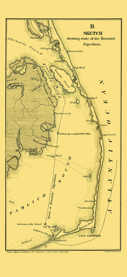 Historical Civil War Map - North Carolina Burnside Expedition Route - Foster 1866 - 23 x 50.13 - Vintage Wall Art