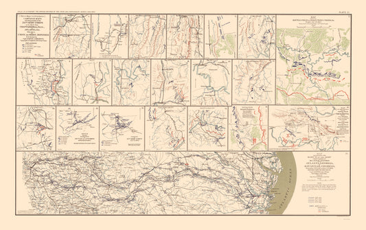 Historical Civil War Map - Chattanooga Atlanta Savannah Campaign - Bien 1895 - 23 x 36.55 - Vintage Wall Art