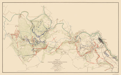 Historical Civil War Map - Chancellorsville Salem Church Fredericksburg Battles - Hotchkiss 1863 - 37.19 x 23 - Vintage Wall Art