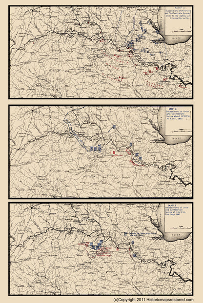 Historical Civil War Map - Chancellorsville Virginia Battle - 1863 - 23 x 34.36 - Vintage Wall Art