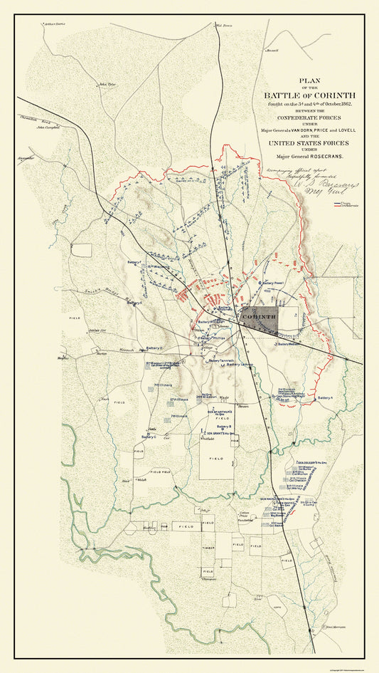 Historical Civil War Map - Corinth Mississippi Battle - Rosecrans 1862 - 23 x 40.81 - Vintage Wall Art