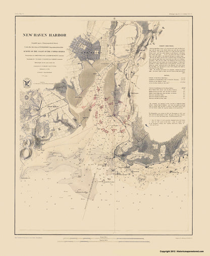 Historical Civil War Map - New Haven Harbor - Bache 1864 - 23 x 28.03 - Vintage Wall Art