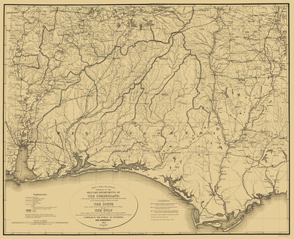 Historical Civil War Map - Cumberland South Gulf - Callahan 1863 - 23 x 28.21 - Vintage Wall Art