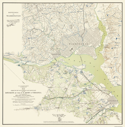 Historical Civil War Map - Washington DC Defenses - Bache 1861 - 23 x 23.5 - Vintage Wall Art