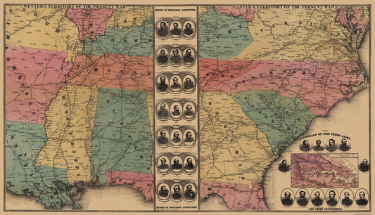 Historical Civil War Map - Eastern Western Territories - 1862 - 40 x 23 - Vintage Wall Art