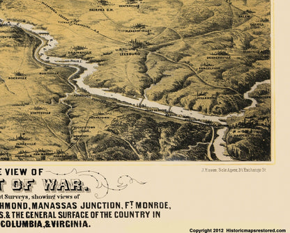 Historical Civil War Map - Maryland Virginia Washington DC Theatre - Prang 1860 - 23 x 28.58 - Vintage Wall Art