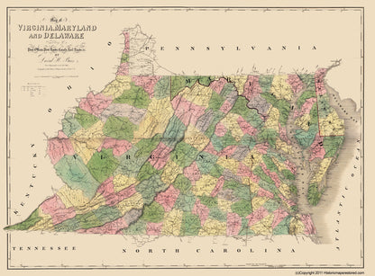 Historical Civil War Map - Virginia Maryland Delaware Post Offices Canals Railroads - Burr 1862 - 23 x 31.14 - Vintage Wall Art