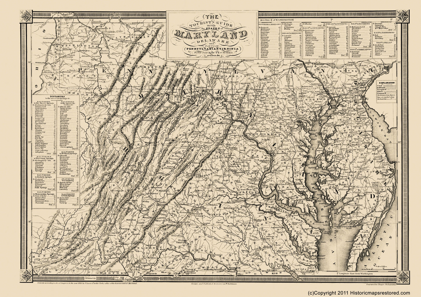 Historic State Map - Maryland Delaware Tourist Guide - Lucas 1836 - 23 x 32.58 - Vintage Wall Art