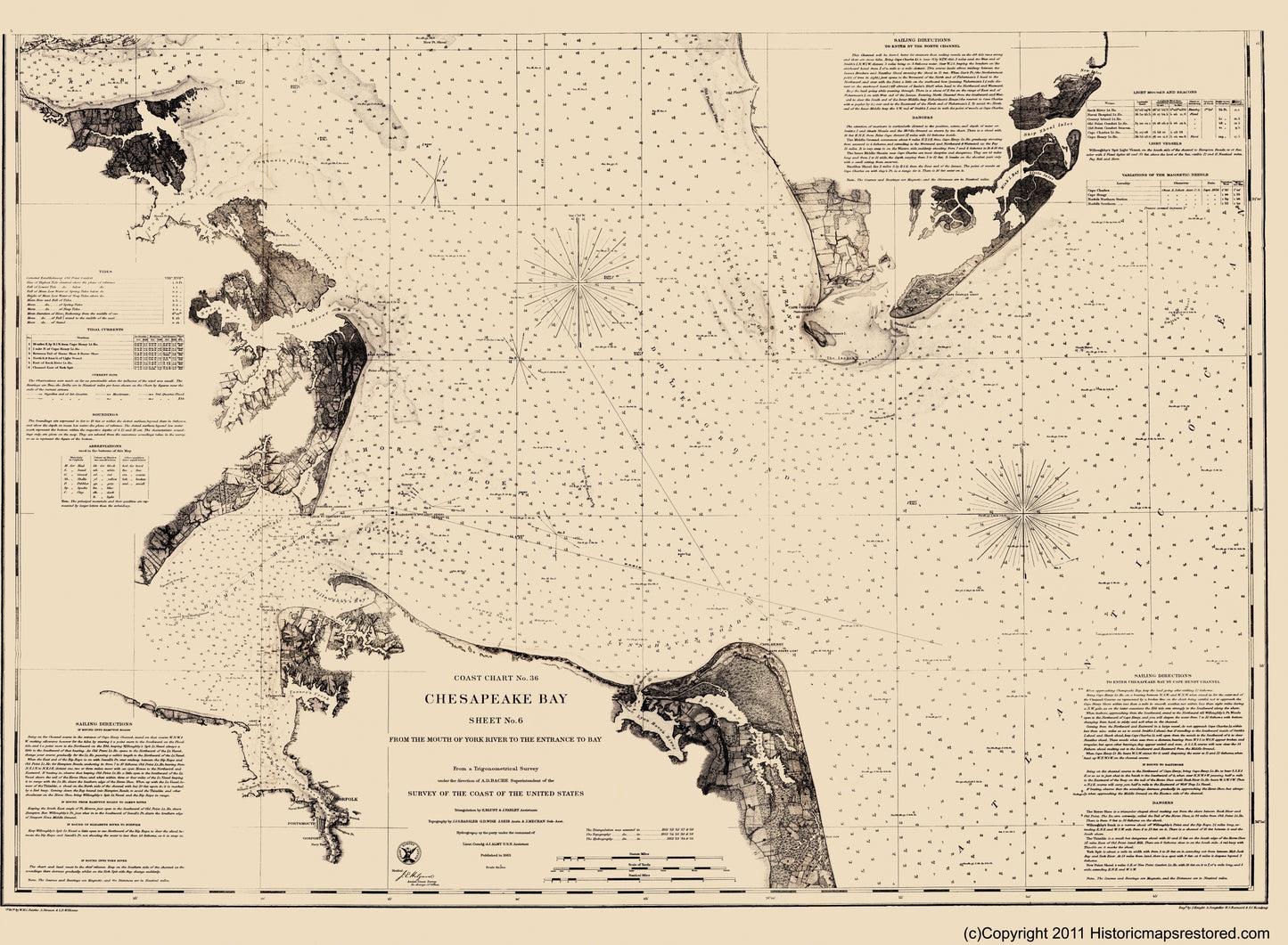 Historical Civil War Map - Chesapeake Bay - Blunt 1863 - 23 x 31.31 - Vintage Wall Art