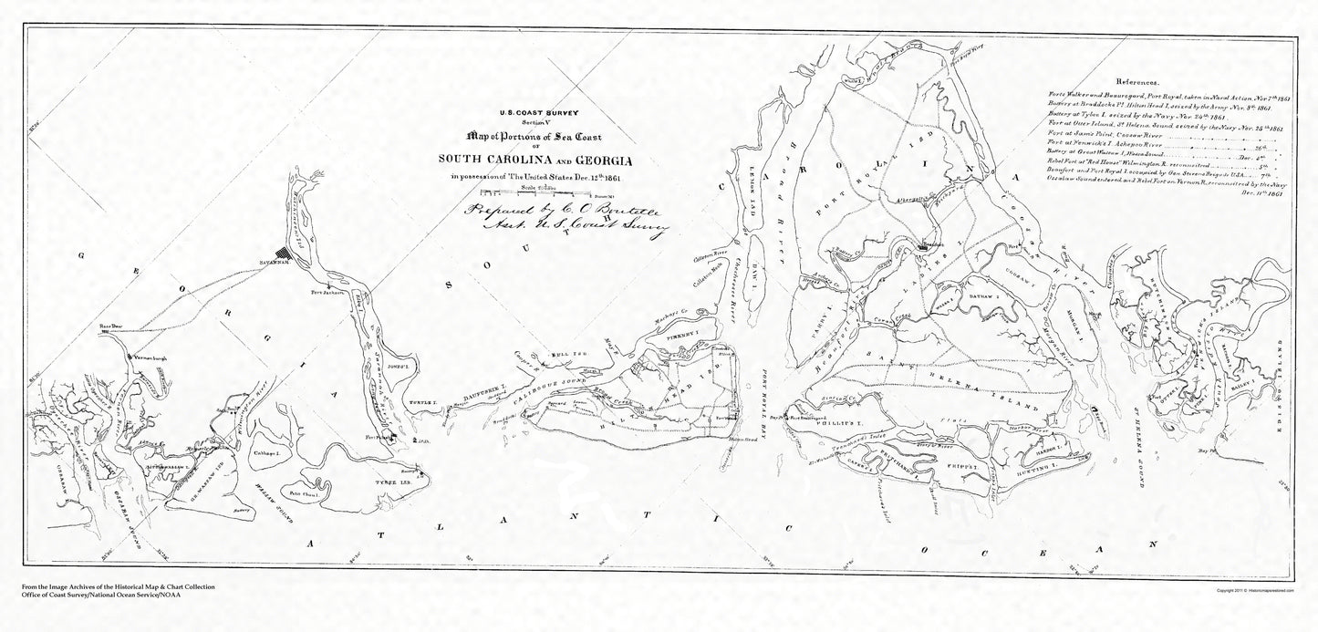 Historical Civil War Map - South Carolina Georgia Coast - USCS 1861 - 23 x 47.97 - Vintage Wall Art