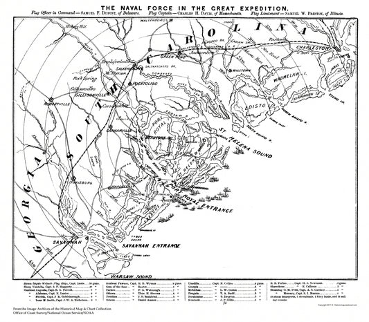 Historical Civil War Map - South Carolina Georgia Naval Force Great Expedition - Prang 1862 - 23 x 26.34 - Vintage Wall Art