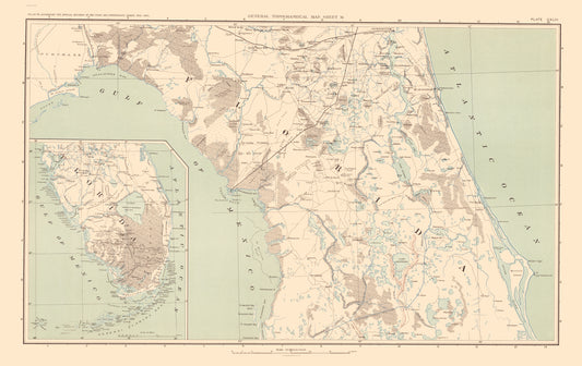 Historical Civil War Map - Florida Pennisula Lower - Bien 1895 - 23 x 36.50 - Vintage Wall Art