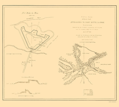 Historical Civil War Map - Fort Butte La Rose Louisiana Approaches - Bache 1863 - 23 x 25.58 - Vintage Wall Art