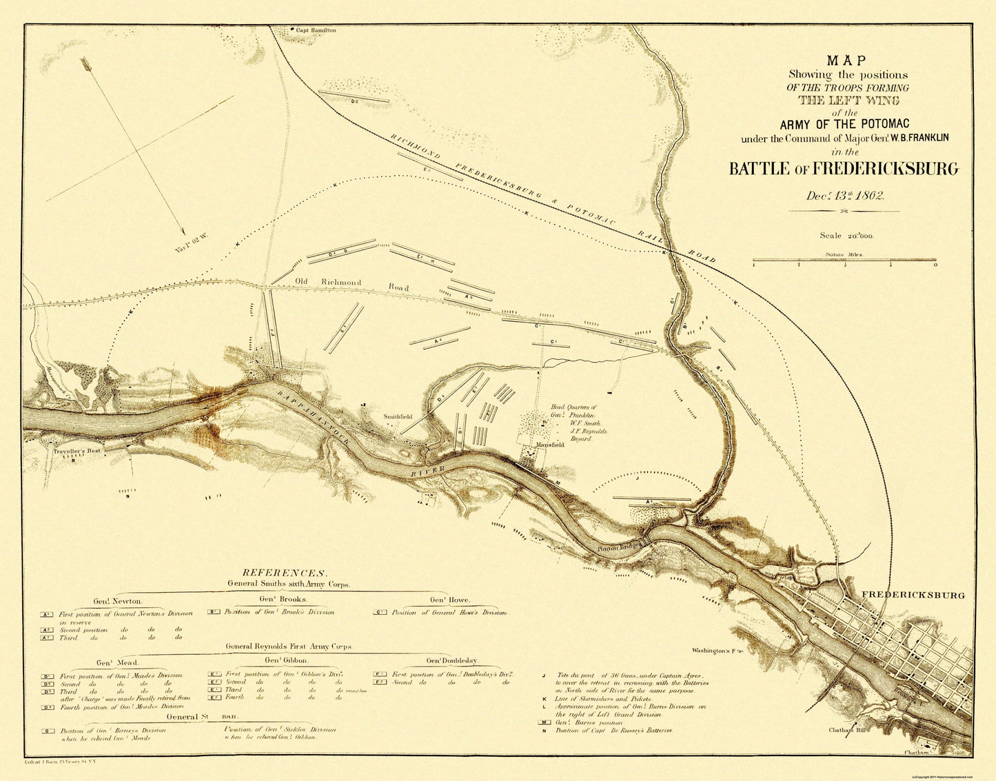 Historical Civil War Map - Fredericksburg Virginia Battle - Bien 1862 - 29.31 x 23 - Vintage Wall Art