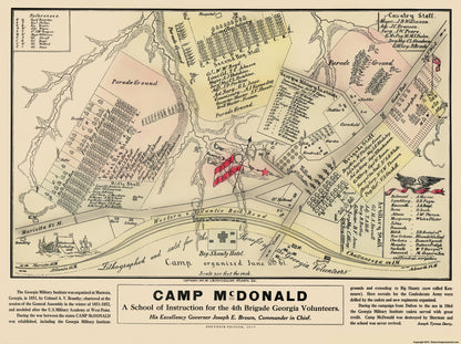 Historical Civil War Map - Camp McDonald Georgia 4th Brigade - McClellan 1917 - 23 x 30.80 - Vintage Wall Art