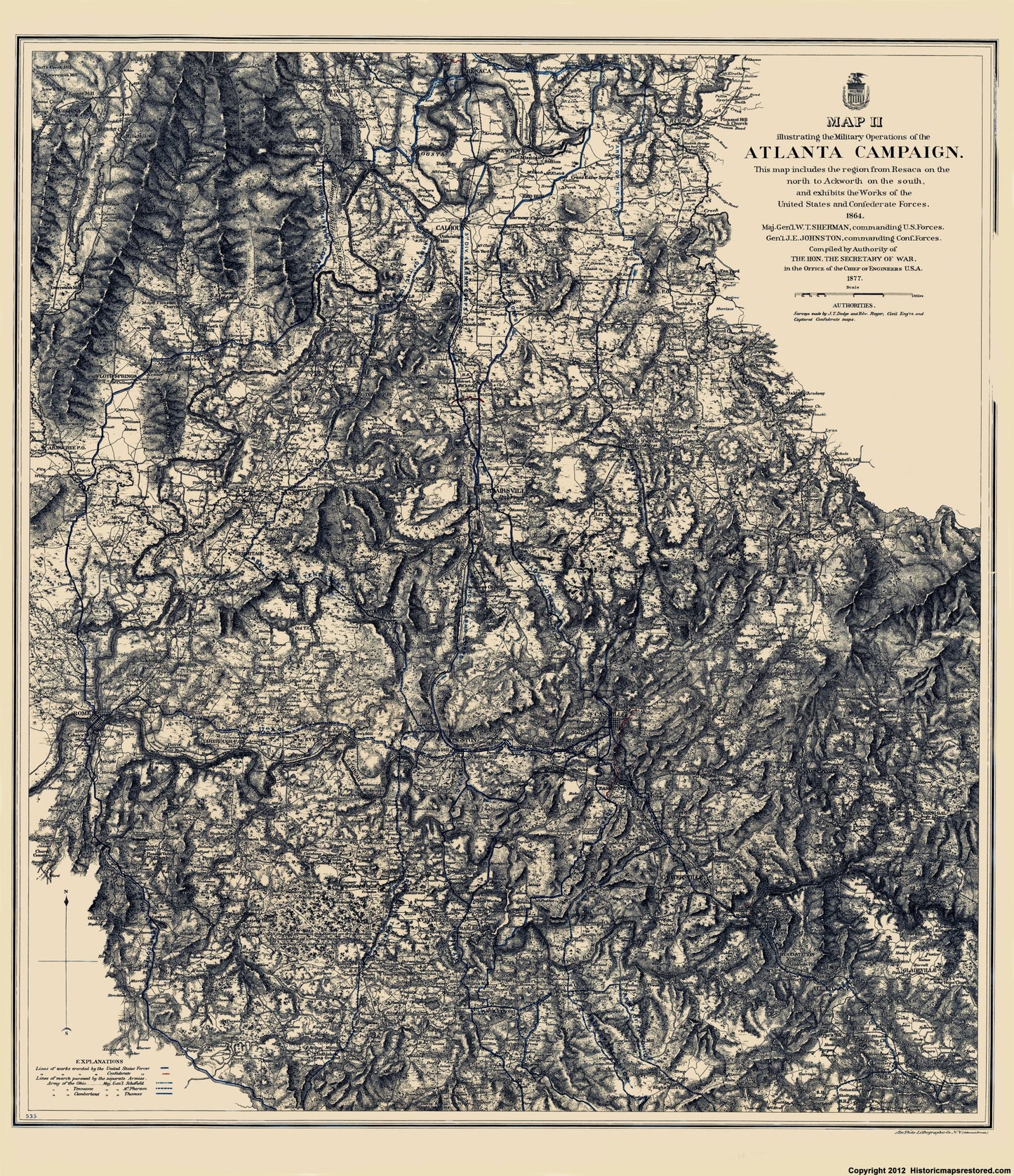 Historical Civil War Map - Atlanta Campaign II - Ruger 1864 - 23 x 26.66 - Vintage Wall Art